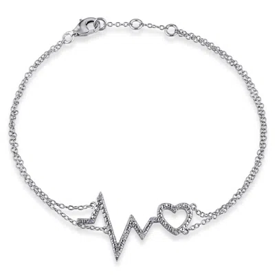 Amour Diamond Heartbeat Bracelet In Sterling Silver In White