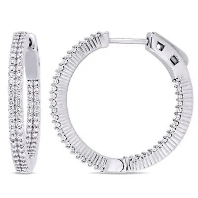 Pre-owned Amour Diamond Hoop Earrings - 1 Ct Tw, 14k White Gold, Jms010123