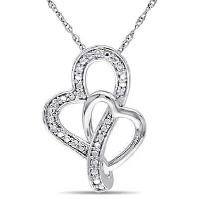 Pre-owned Amour Diamond Interlocked Heart Pendant With Chain In 10k White Gold