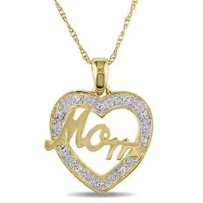 Pre-owned Amour Diamond Mom Heart Pendant With Chain In 10k Yellow Gold In Check Description