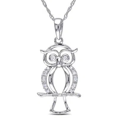 Pre-owned Amour Diamond Owl Pendant With Chain In 10k White Gold In Check Description