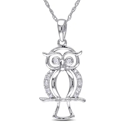 Amour Diamond-accent Owl White Gold Pendant Jms002940 In Gold / Spring / White