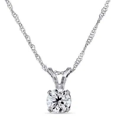 Pre-owned Amour Diamond Solitaire Pendant - 1/2 Ct Tw, 14k White Gold, With Chain