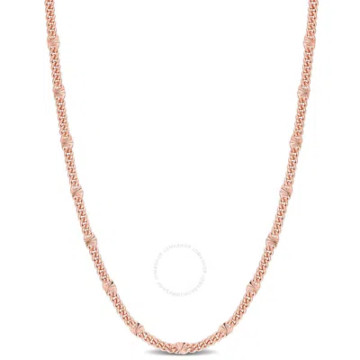 Amour Double Curb Link Chain Necklace In Rose Plated Sterling Silver In Pink
