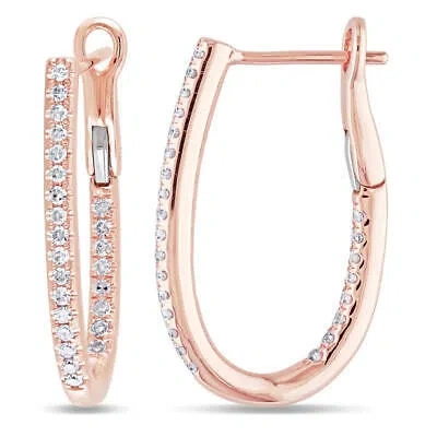 Pre-owned Amour Elegant 1/4 Ct Diamond Hoop Earrings, 14k Rose Gold - Sparkling Beauty In Pink