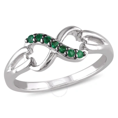 Amour Emerald Accent Infinity Ring In Sterling Silver In White
