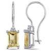 Amour Emerald Cut Citrine And Diamond Accent Euroback Earrings In Sterling Silver In White
