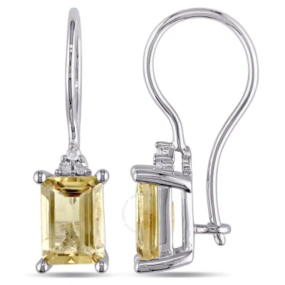 Amour Emerald Cut Citrine And Diamond Accent Euroback Earrings In Sterling Silver In White