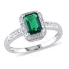 AMOUR AMOUR EMERALD CUT CREATED EMERALD AND DIAMOND ACCENT RING IN STERLING SILVER