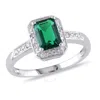Amour Emerald Cut Created Emerald And Diamond Accent Ring In Sterling Silver In White