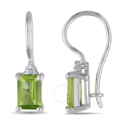 Amour Emerald Cut Peridot And Diamond Accent Euroback Earrings In Sterling Silver In Green