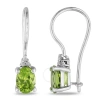 AMOUR AMOUR EMERALD CUT PERIDOT AND DIAMOND ACCENT EUROBACK EARRINGS IN STERLING SILVER
