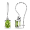 Amour Emerald Cut Peridot And Diamond Accent Euroback Earrings In Sterling Silver In Emerald / Silver / White