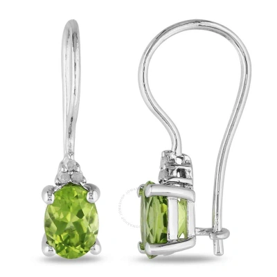 Amour Emerald Cut Peridot And Diamond Accent Euroback Earrings In Sterling Silver In Emerald / Silver / White