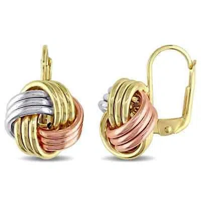 Pre-owned Amour Entwined Love Knot Leverback Earrings In 3-tone Yellow, Rose And White 10k