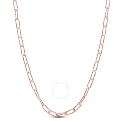 Amour Fancy Paperclip Chain Necklace In Rose Plated Sterling Silver In Pink