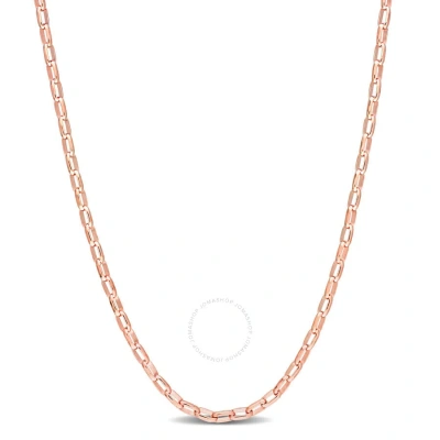 Amour Fancy Rectangular Rolo Chain Necklace In Rose Plated Sterling Silver In Rose Gold-tone