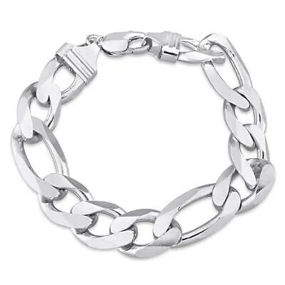 Pre-owned Amour Figaro Chain Bracelet In Sterling Silver 9" Jms008979 In White