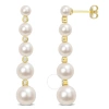 AMOUR AMOUR FRESHWATER CULTURED PEARL AND 1/4 CT TGW WHITE TOPAZ GRADUATED DANGLE EARRINGS IN YELLOW PLATE