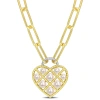 AMOUR AMOUR FRESHWATER CULTURED PEARL & DIAMOND ACCENT HEART OVAL LINK CHAIN NECKLACE IN YELLOW PLATED STE