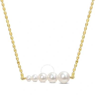 Amour Freshwater Cultured Pearl Graduated Bar Necklace In Yellow Plated Sterling Silver
