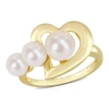 Amour Freshwater Cultured Pearl Heart Ring In Yellow Plated Sterling Silver In Yellow