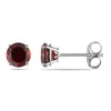 Amour Garnet Stud Earrings In 14k White Gold In White