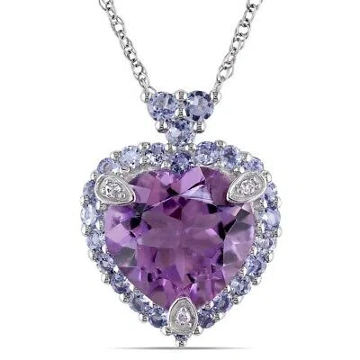 Pre-owned Amour Halo Diamond And 3 4/5 Ct Tgw Heart Shaped Tanzanite Amethyst Pendant With In Check Description