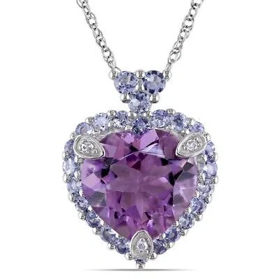 Pre-owned Amour Halo Diamond And 3 4/5 Ct Tgw Heart Shaped Tanzanite Amethyst Pendant With In Check Description