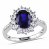 AMOUR AMOUR HALO DIAMOND AND 4 CT TGW CREATED BLUE AND WHITE SAPPHIRE RING IN STERLING SILVER
