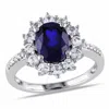 Amour Halo Diamond And 4 Ct Tgw Created Blue And White Sapphire Ring In Sterling Silver In White