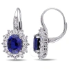 Amour Halo Diamond And 8.06 Ct Tgw Created Blue And White Sapphire Leverback Earrings In Sterling Si In Blue / Silver / White