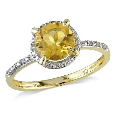 Pre-owned Amour Halo Diamond And Citrine Engagement Ring In 10k Yellow Gold In Check Description