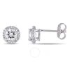 Amour Halo Diamond And Created White Sapphire Stud Earrings In Sterling Silver In Silver / White