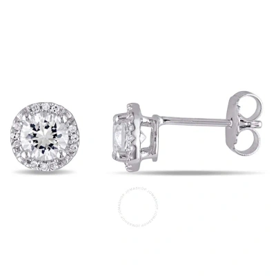 Amour Halo Diamond And Created White Sapphire Stud Earrings In Sterling Silver In Metallic