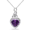 AMOUR AMOUR HALO HEART SHAPED SIMULATED ALEXANDRITE PENDANT AND CHAIN WITH DIAMONDS IN 10K WHITE GOLD