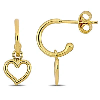 Pre-owned Amour Heart Charm Hoop Earrings In 14k Yellow Gold