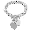 Amour Sterling Silver Double Heart Charm Bracelet In Silver