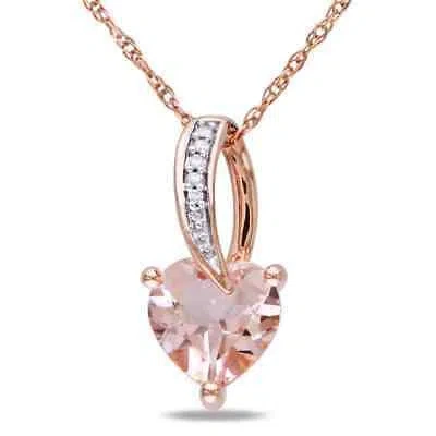 Pre-owned Amour Heart-cut Morganite And Diamond Accent Drop Necklace In 10k Rose Gold In Check Description