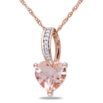 Amour 10k Pink Gold Morganite And Diamond Necklace Jms002683 In Gold / Rose / Rose Gold / White