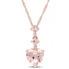 AMOUR AMOUR HEART-CUT MORGANITE AND DIAMOND ACCENT TIERED DANGLE NECKLACE IN 14K ROSE GOLD