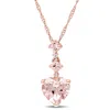 Amour Heart-cut Morganite And Diamond Accent Tiered Dangle Necklace In 14k Rose Gold In Pink