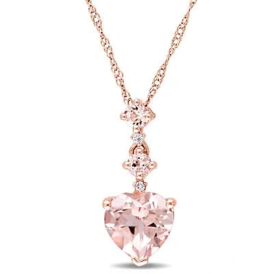 Pre-owned Amour Heart-cut Morganite And Diamond Accent Tiered Dangle Necklace In 14k Rose In Pink