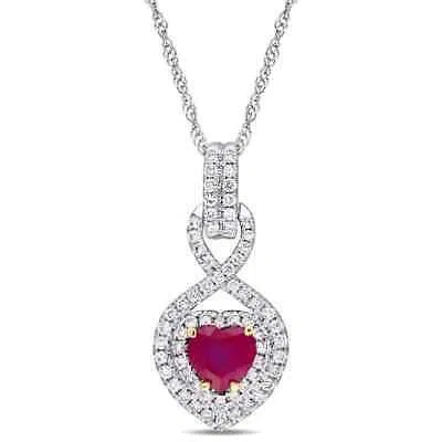 Pre-owned Amour Heart Shape Ruby And 1/3 Ct Tw Diamond Infinity Pendant With Chain In 14k In Check Description