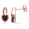 AMOUR AMOUR HEART SHAPED GARNET EARRINGS WITH DIAMONDS IN 10K ROSE GOLD