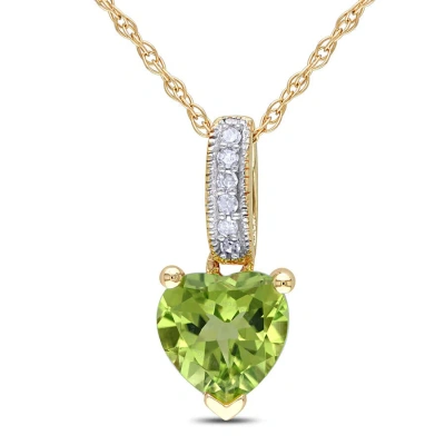 Amour Heart Shaped Peridot Pendant And Chain With Diamonds In 10k Yellow Gold