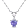 Amour Heart Shaped Tanzanite And Diamond Pendant With Chain In 10k White Gold In White