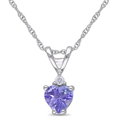 Amour Heart Shaped Tanzanite And Diamond Pendant With Chain In 10k White Gold In Blue