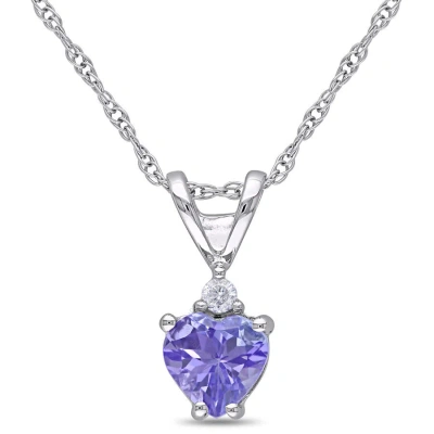 Amour Heart Shaped Tanzanite And Diamond Pendant With Chain In 10k White Gold