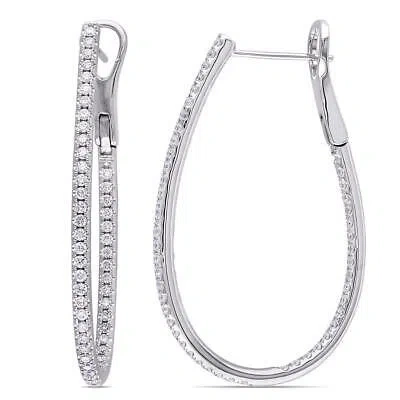 Pre-owned Amour Hoop Earrings - 1 Ct Tw Diamond, 14k White Gold, Jms010115